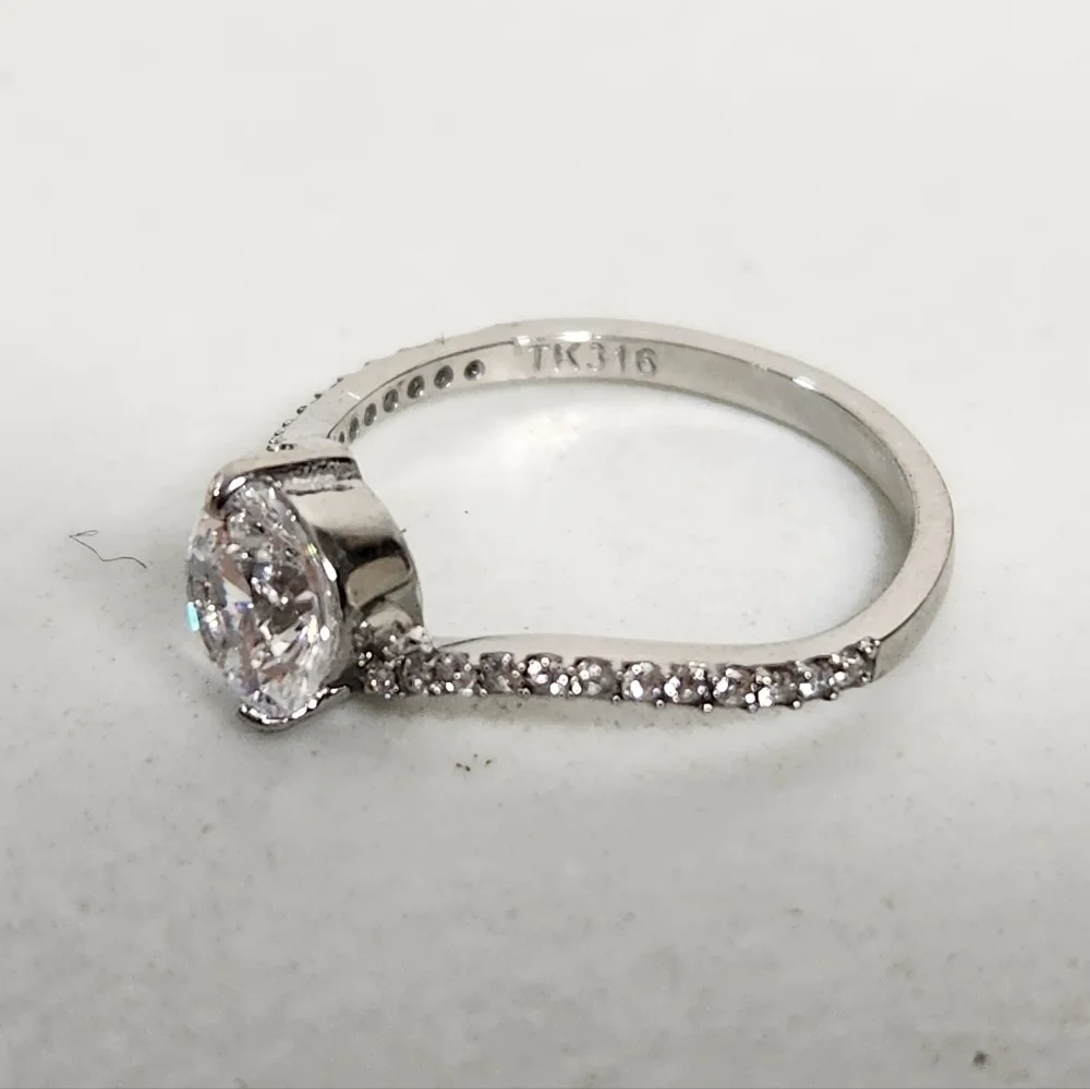 Round .75ct White Sapphire Stainless Steel Bypass Pave Diamond Ring-Size 5